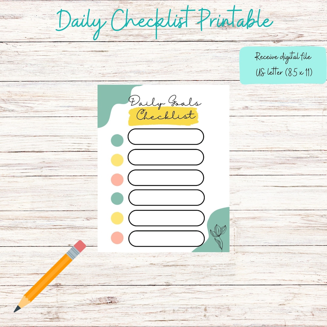 Daily Goals Checklist Printable Checklist Daily Goals - Etsy