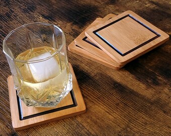 Natural Bamboo Coaster Golden Pecan Dark Cherry Inlay Stain