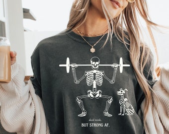 Funny gym weightlifting shirt, Skeleton lifting shirt with dog, Dead inside shirt, barbell weight lifting Halloween dog shirt, fitness shirt