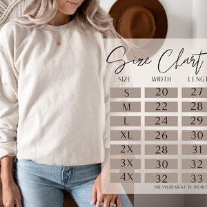 May include: Size chart for a sweatshirt with measurements in inches. The chart shows the width and length of the sweatshirt in sizes S, M, L, XL, 2X, 3X, and 4X.