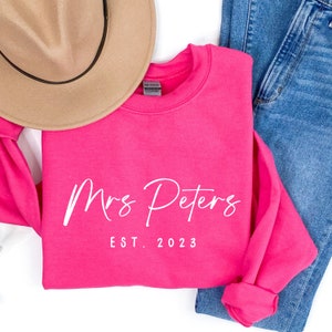 Custom name sweatshirt for a new bride,Christmas gift for her fiancé,personalized name shirt bride, wedding gift for bride,honeymoon shirt