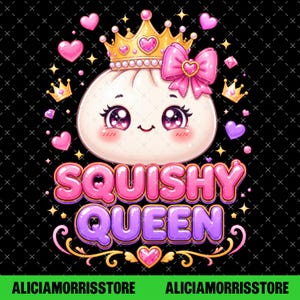 Squishy Queen PNG, Cute Kawaii Dumpling Princess Design, Pink Girly Food Sublimation, Kids Shirt Graphic, Digital Download