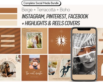 Boho, Beige Instagram Template | Einzigartige Terrakotta & Wüste Inspirierte Canva Vorlage für Instagram, Facebook, Pinterest + Kostenlose IG Covers