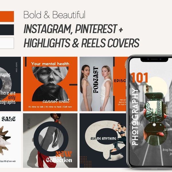 Bold, Modern Instagram Template | 'Bold & Beautiful' Canva Template | Black, Red Instagram, Pinterest Canva Template + IG Reels, Highlights