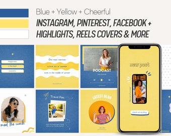Blau & Gelb Leinwand Vorlage | Niedliche, fröhliche Social Media Vorlagen für Instagram, Facebook, Pinterest | Kostenlose IG Covers, Reels Templates