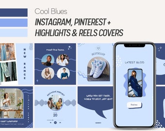 Cooles blaues Instagram Template | Niedliches, verspieltes Social Media Template für Instagram Posts, Instagram Stories & Highlights + Pinterest Pins