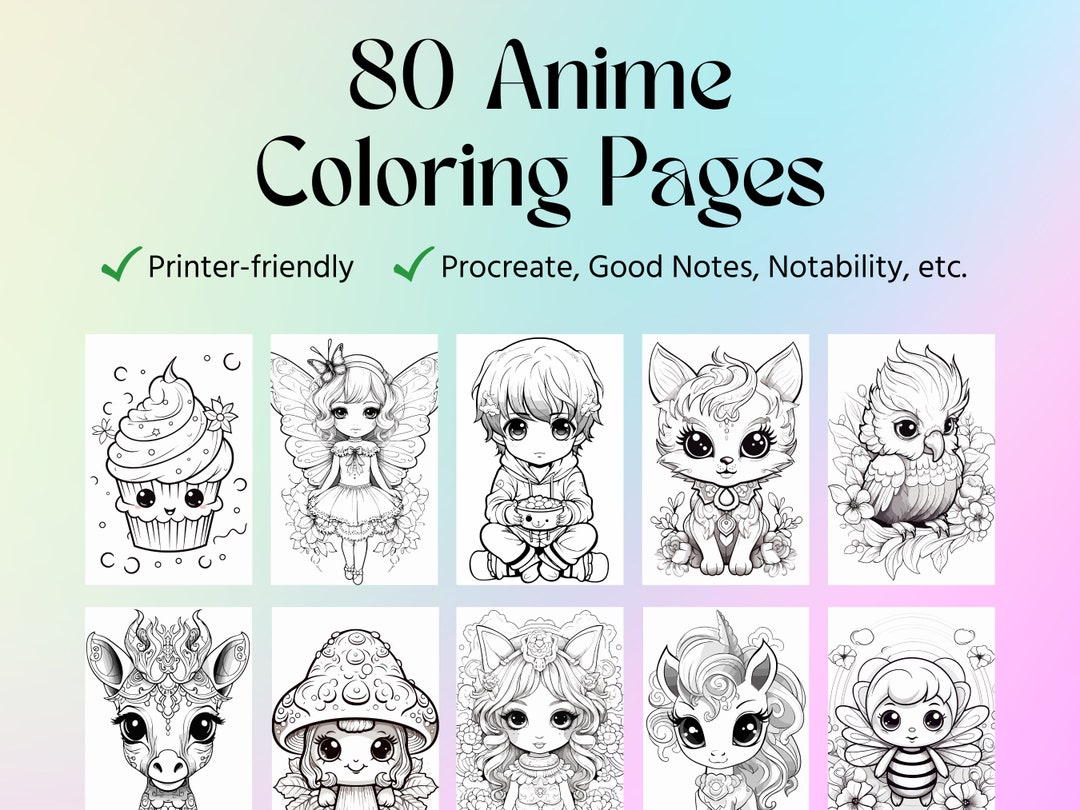 80 Anime Coloring Pages Adult Coloring Pages Stress Relief - Etsy