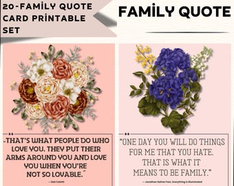 Family Quote Card Set – 20 Printable Inspirational Cards with Floral Backgrounds | Digital Download