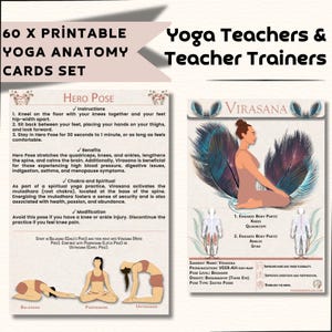 60 cartes de pose d'anatomie de yoga | Jeu de cartes imprimables | Flashcards numériques de yoga | Format JPG A6 | Guide d'anatomie et d'alignement du yoga