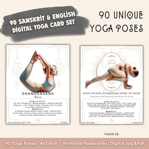 Set di schede yoga da 90 posizioni / Download digitale / 4x5 / JPG + PDF / Da principiante ad avanzato / Set di schede yoga stampabili digitalmente