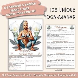 108 Yoga Pose Cards | Flashcards Printable Deck | 4x5 inch | Sanskrit, Chakras, Ayurveda & More | English Sanskrit
