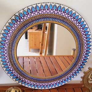 EUBUY 5D DIY Diamond Painting Makeup Mirror Round Wall Hanging Mirror  Mandala Diamond Embroidery Mirror Home Decor Handmade Gift 