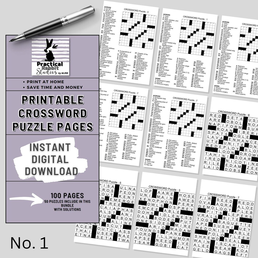 Digital Download Printable Crossword Puzzles for Adults Fun - Etsy