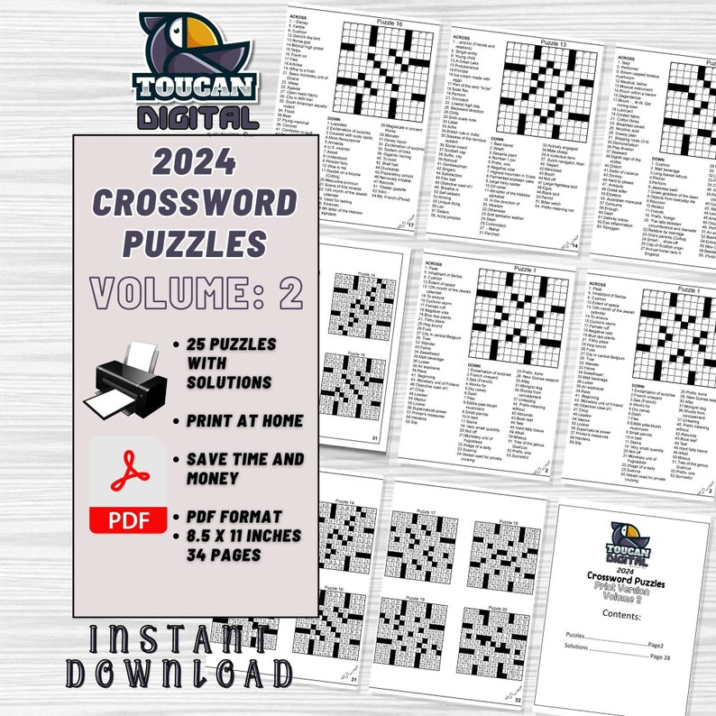 Crossword Puzzle Pages Printable 2024 Vol 2 Etsy Australia