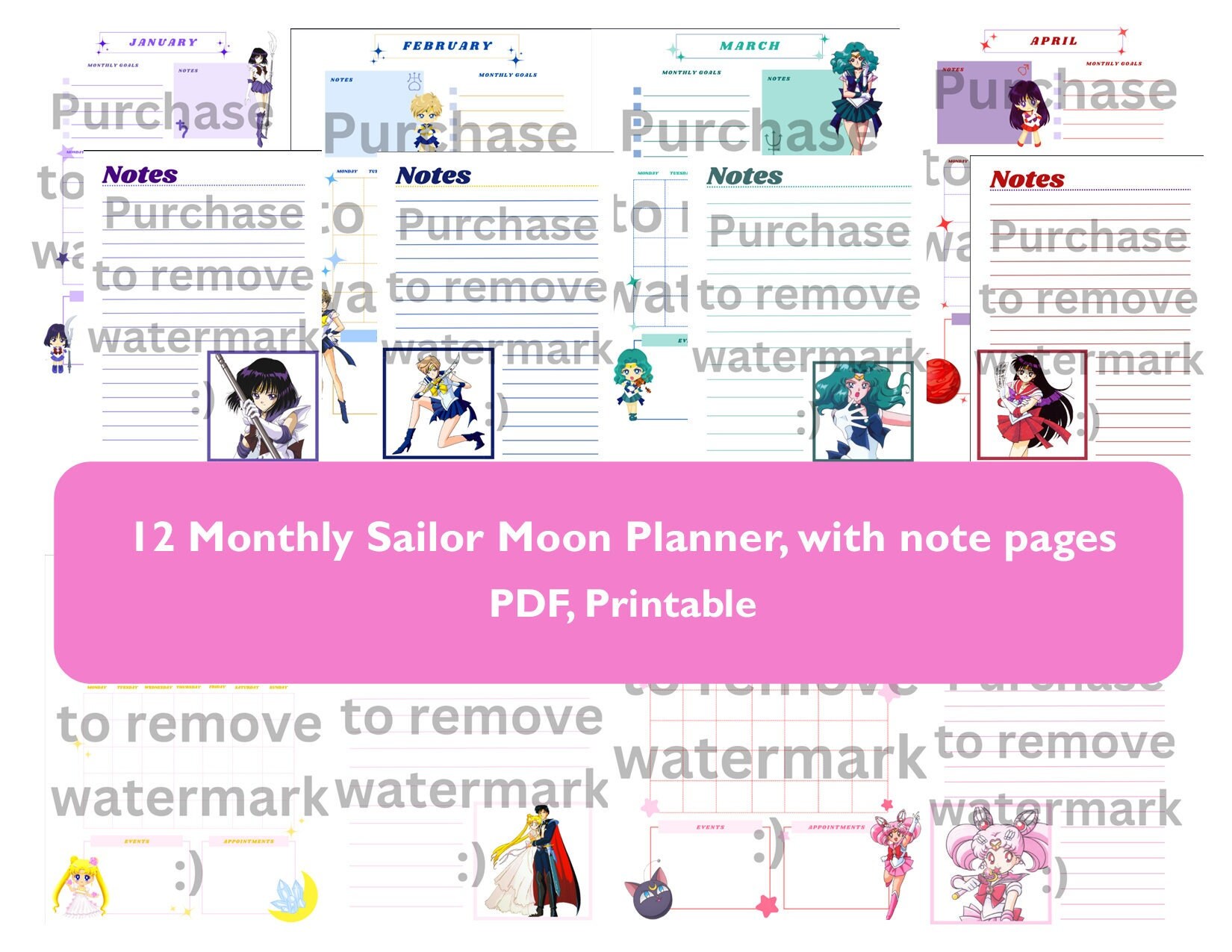 Sailor Moon 12 Month Planner - Etsy