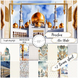 Digital Paper Pack Moschea Abu Dhabi – Carta Digitale Viaggio | Travel Scrapbooking Digital Paper 30x30 cm + Stickers Bonus