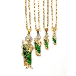 14K Gold Plated Necklace Green Religious Saint Jude Necklace