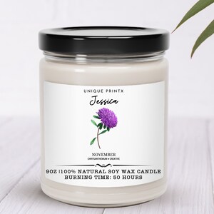 Personalized Birth Flower Month Candle, Birth Flower Candle, Birthday Gift For Her, Christmas Gift, Birthflower Scented Candle, Soy Candle