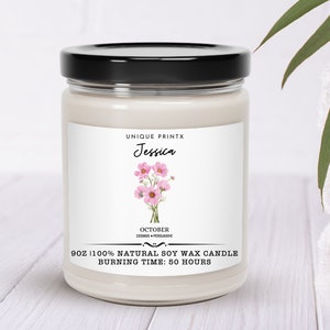 Personalized Birth Flower Month Candle, Birth Flower Candle, Birthday Gift For Her, Christmas Gift, Birthflower Scented Candle, Soy Candle