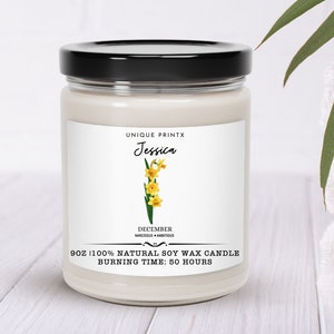 Personalized Birth Flower Month Candle, Birth Flower Candle, Birthday Gift For Her, Christmas Gift, Birthflower Scented Candle, Soy Candle