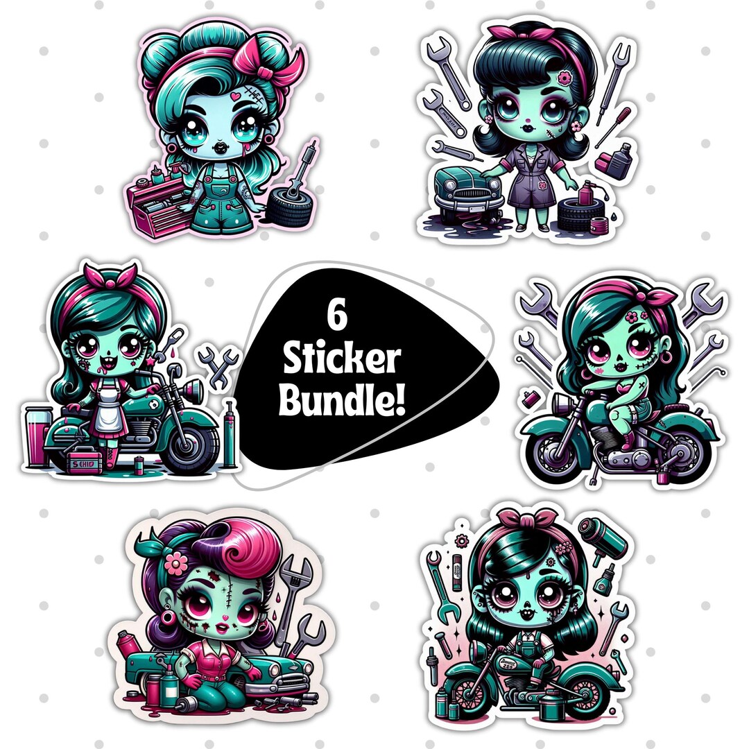 Cute Retro Girl Mechanic Stickers Set, Kawaii Mechanic Stickers, 6 ...