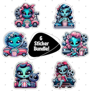 Zestaw naklejek retro Alien Movie, śliczne naklejki Alien Popcorn, zabawny zestaw naklejek Alien Art, fajne naklejki Alien Car