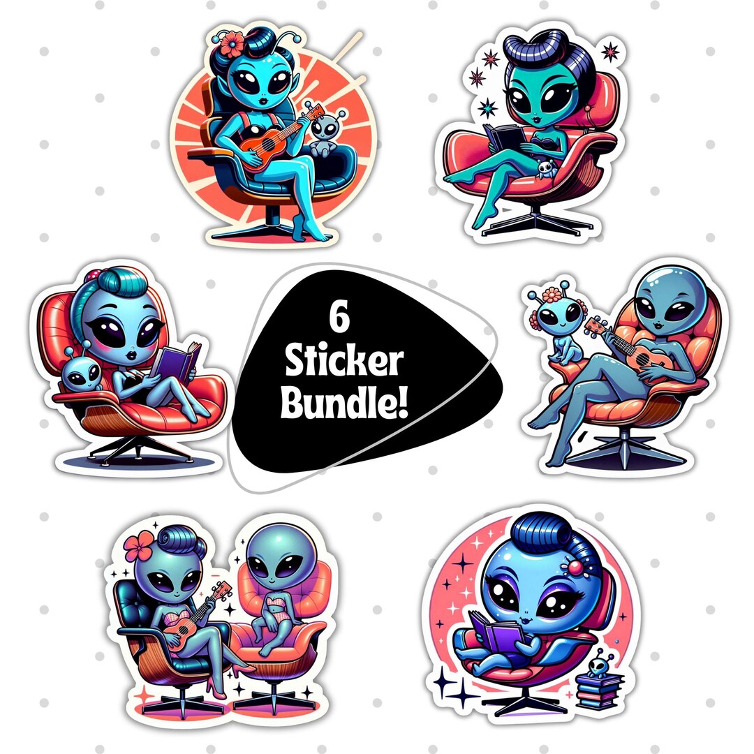 Cute Alien Stickers Bundle, 6 Piece Set, Fun and Unique Alien ...