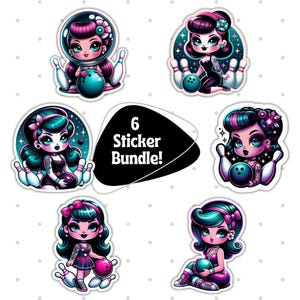 Cute Bowling Girl Stickers Pack, Adorable Cartoon Stickers Set, Unique Sticker Bundle, Perfect for Scrapbooking and Laptops