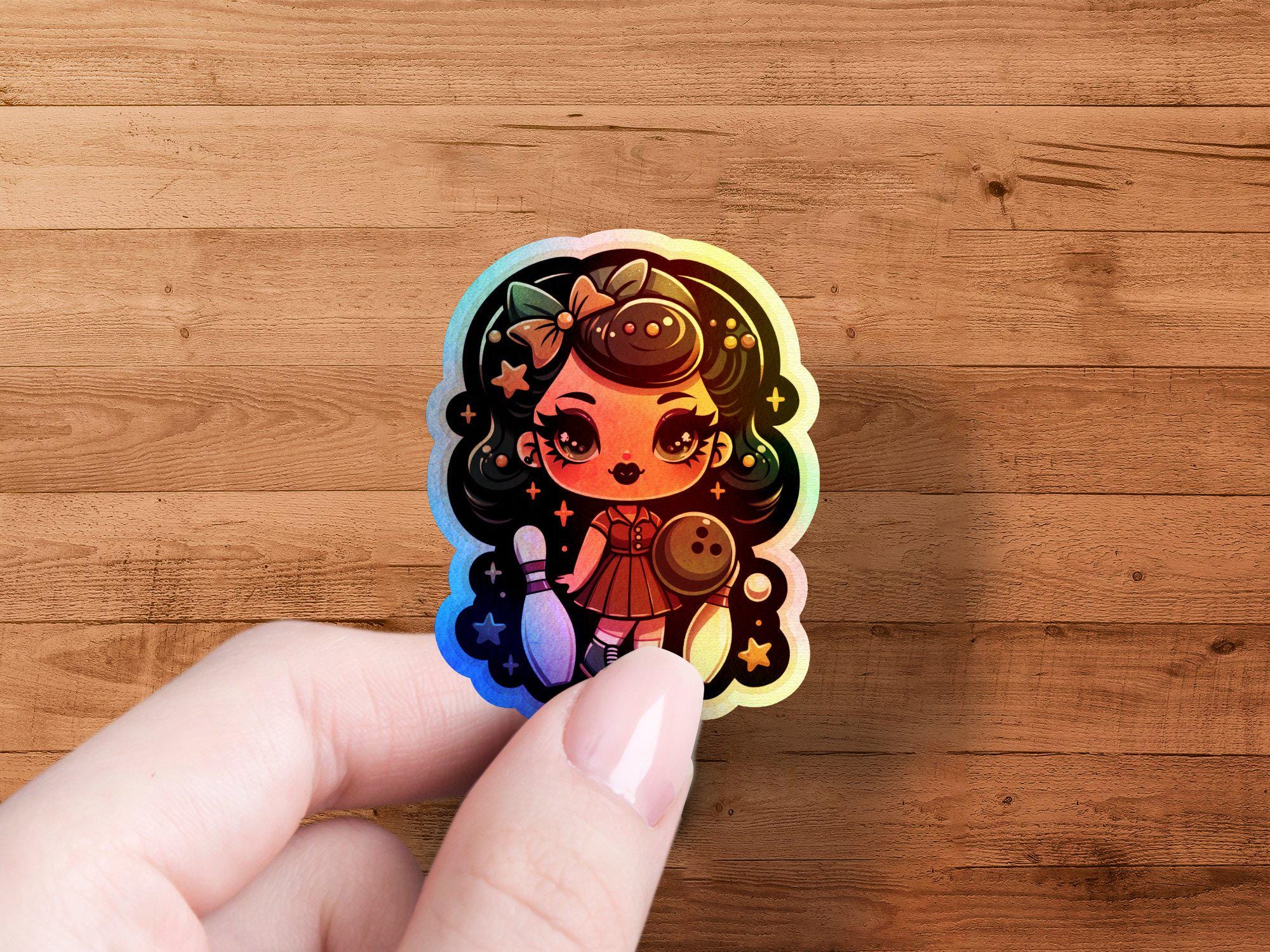 Retro Bowling Girls Sticker Set, Cute Cartoon Bowlers Decals, 6 Pack ...