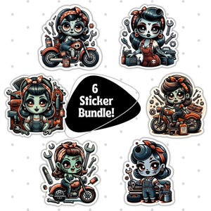 Cute Kawaii Mechanic Girl Stickers Bundle, 6 Adorable Cartoon Characters, Perfect for Laptops, Water Bottles, Journals