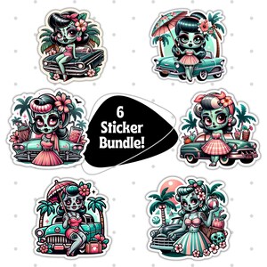 Leuke retro meisjesstickerbundel voor laptops waterflessen tijdschriften planners Levendig ontwerp 6-pack stickerset