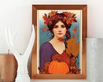 Mucha Style Digital Art, Art Nouveau, Autumn, Fall , Vintage Art, Scrapbook Ephemera, Ephemera Classics, Digital Download
