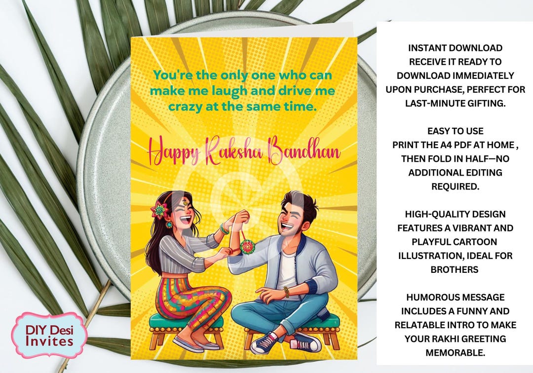Fun Printable Rakhi Raksha Bandhan Card A4 Digital Download - Etsy