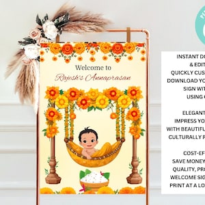 Cartello di benvenuto Annaprasan - Cartello per bambino indiano - Cerimonia di alimentazione del riso - Download istantaneo
