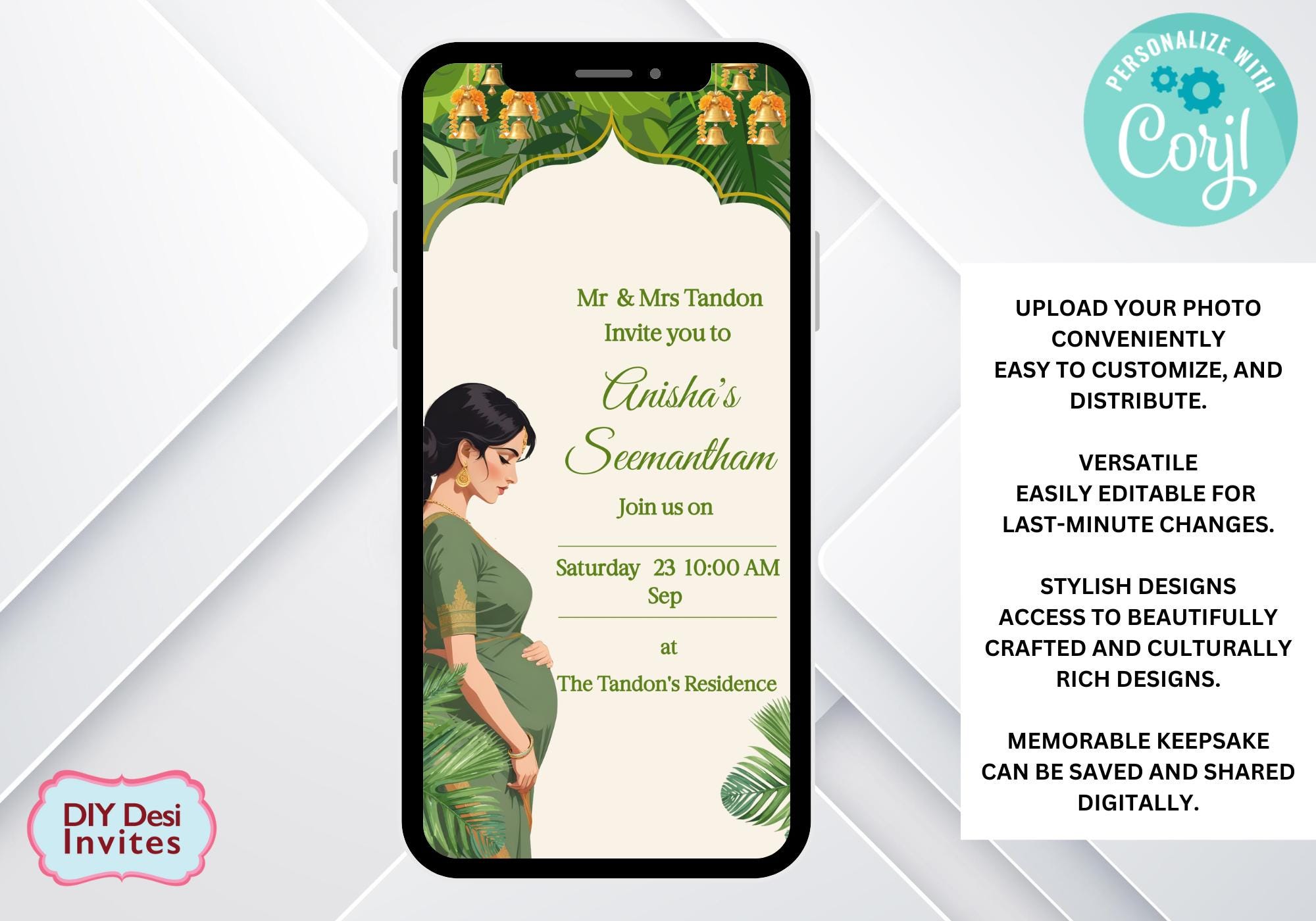 Beautiful Seemantham Digital Invite - Instant Download