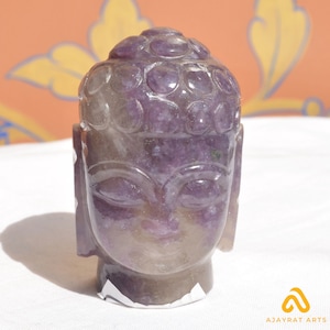Amethyst Buddha, Hand carved figure &quot;129 Gram 2.3 Inch&quot; Buddha head sculpture, for Art deco statue, gemstone buddha head, home decor