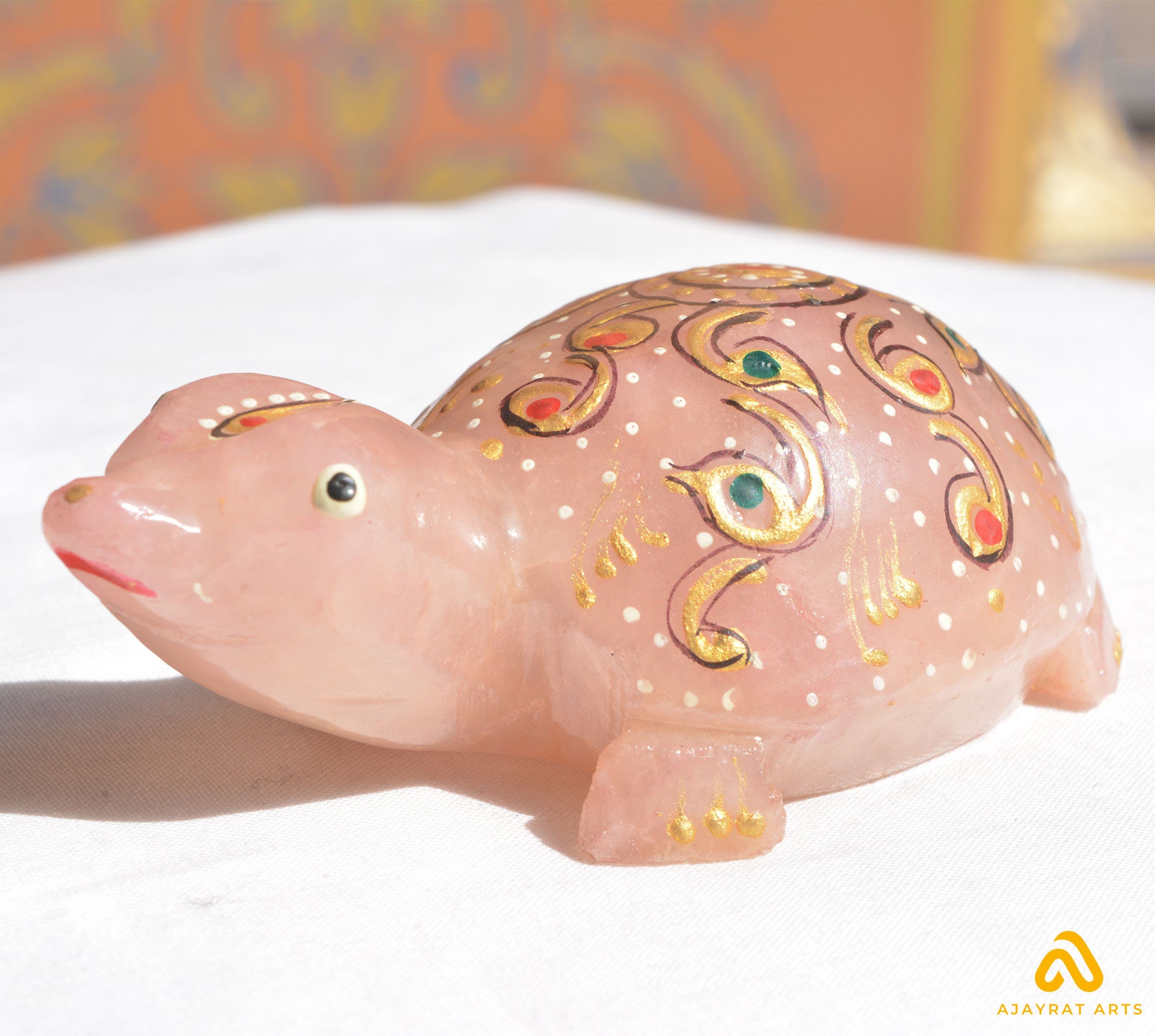 手彫りローズクォーツ亀の置物：204グラム、ホームデコレーション