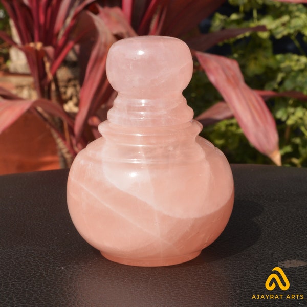 Rose quartz Perfume bottle, Hand Carving, Gemstone Bottle, Rose quartz figure, home decor, room decor bottle, carving bottle, "2.5inches