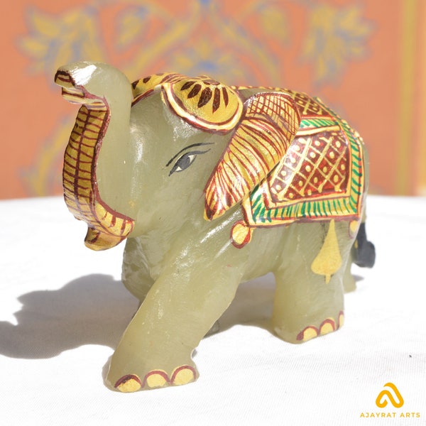 Aventurine Elephant, Hand Carving, elephant statue, painting elephant figure, Carving elephant, Hand Carved, Decor "235Gram 3.9X2.3X1.3 Inch