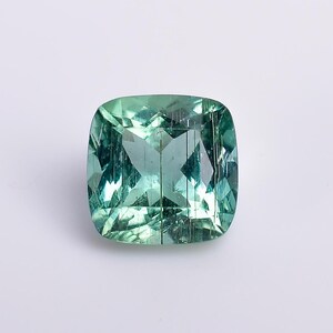 Faceted Green Tourmaline Gemstone: 2.41 CRT Cushion Cut, 7x7x5mm