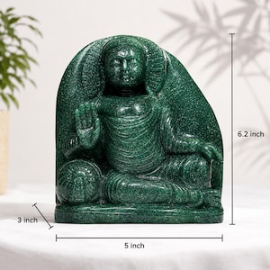 金銅 ラピスラズリ 仏像 貴重 骨董 茶道具 ラピスラズリ仏像 | 青い宝石彫刻 | 瞑想用装飾 | 5.5x8x2インチ