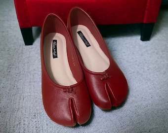 Tabi-Schuhe für Frauen, Kunstleder-Tabi-Schuhe, Tabi-Ballettschuhe für Damen, handgefertigte Tabi-Schuhe, Split-Toe-Tabi-Ballerinas