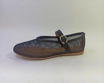 Summer Mesh Hollow Sandals, Handmade Leather Shoes, Women Flat Loafers, Comfort Retro Female Zapatillas, Barefoot Sandals