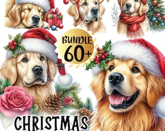 Christmas Golden Retriever PNG Clipart Bundle (Digital Sticker)