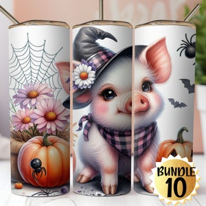 Bundle 10 Kawaii Pig Halloween Tumbler Wraps. Cute Spooky Pig and Pumkin Tumbler Wrap 20oz  Sublimation Design Bundle. Digital Download