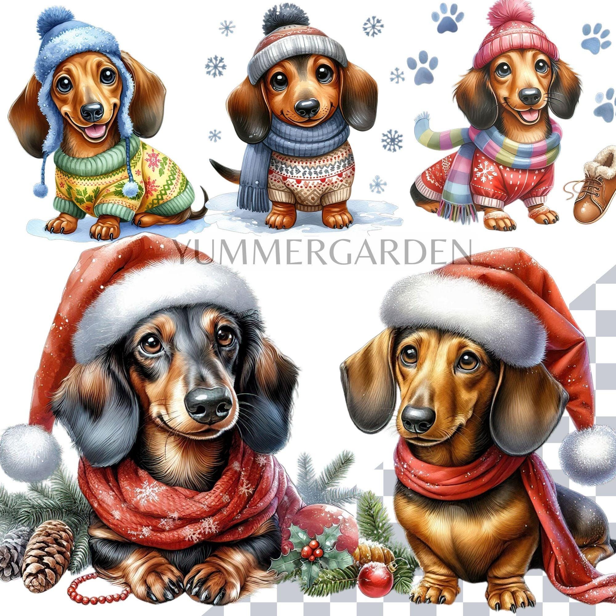 Dachshund Clipart Bundle, Christmas PNG Dog Breed, Sausage Dog Clipart ...
