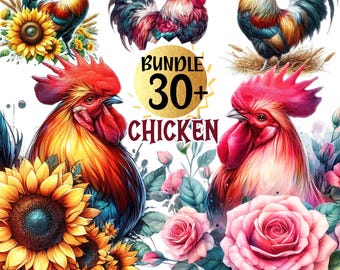 Watercolor Chicken Clipart Bundle: Cottagecore Farmhouse Animal PNG (Digital Download)
