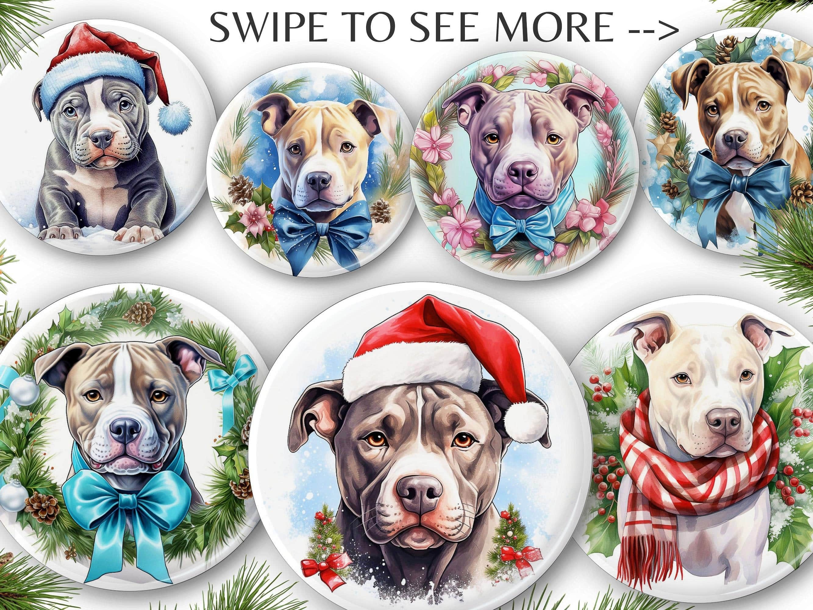 100 Pitbull Christmas Dog Ornaments PNG Bundle, Pitbull Puppy PNG