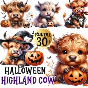 ハイランド牛png、バンドル30以上のかわいい不気味でかわいいハロウィーン動物クリップアートバンドル、ハイランド牛pngバンドル、昇華Png、デジタルダウンロード