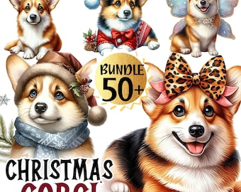 Corgi Clipart Bundle PNG, Corgi Coquette Bow PNG, Christmas Clipart, Christmas dog png, Kawaii corgi dog png, DIgital Sticker, Christmas png